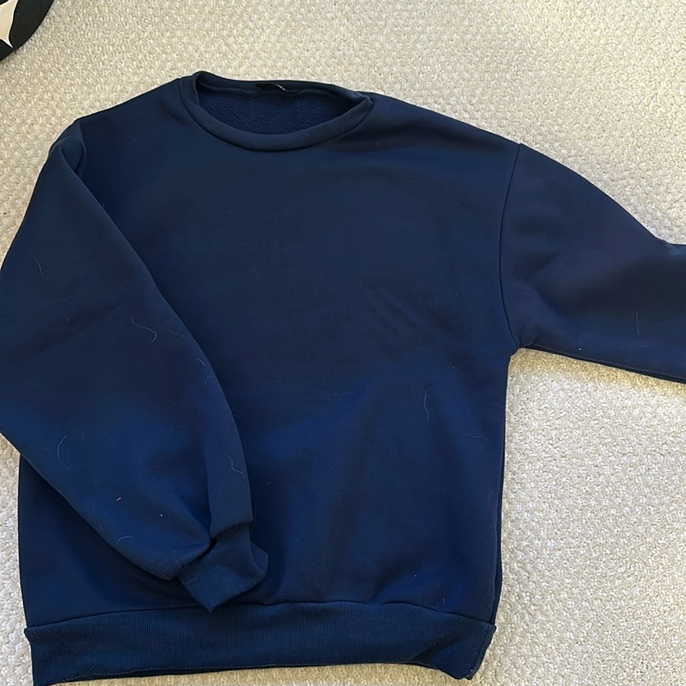 Drop shoulder solid pullover (navy blue)